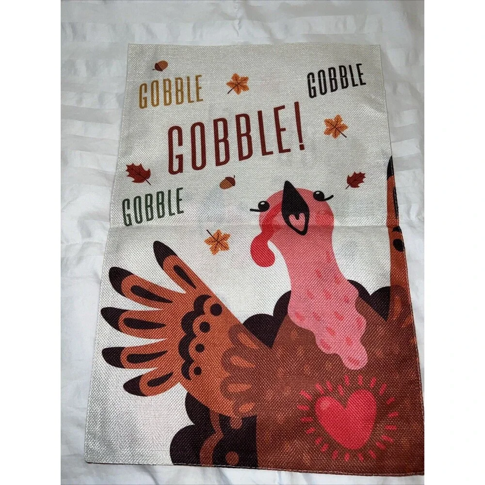 Gobble Thanksgiving Fall Garden Flag Double-Sided Decorative Yard Flag 12“×18”